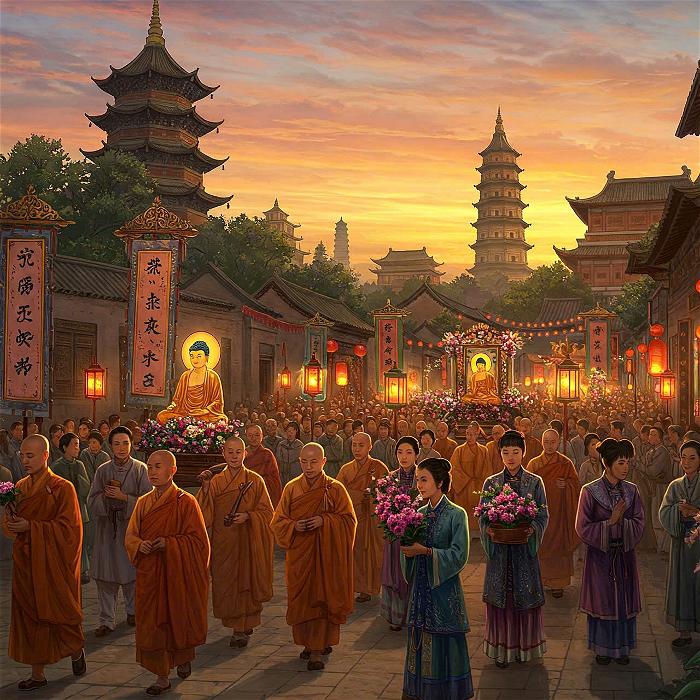 Tranh minh hoạ về  Đại lễ Phật Đản đầu tiên do  AI thực hiện