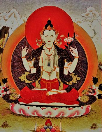 Thangka Quan Âm Tứ Thủ dạng an hòa