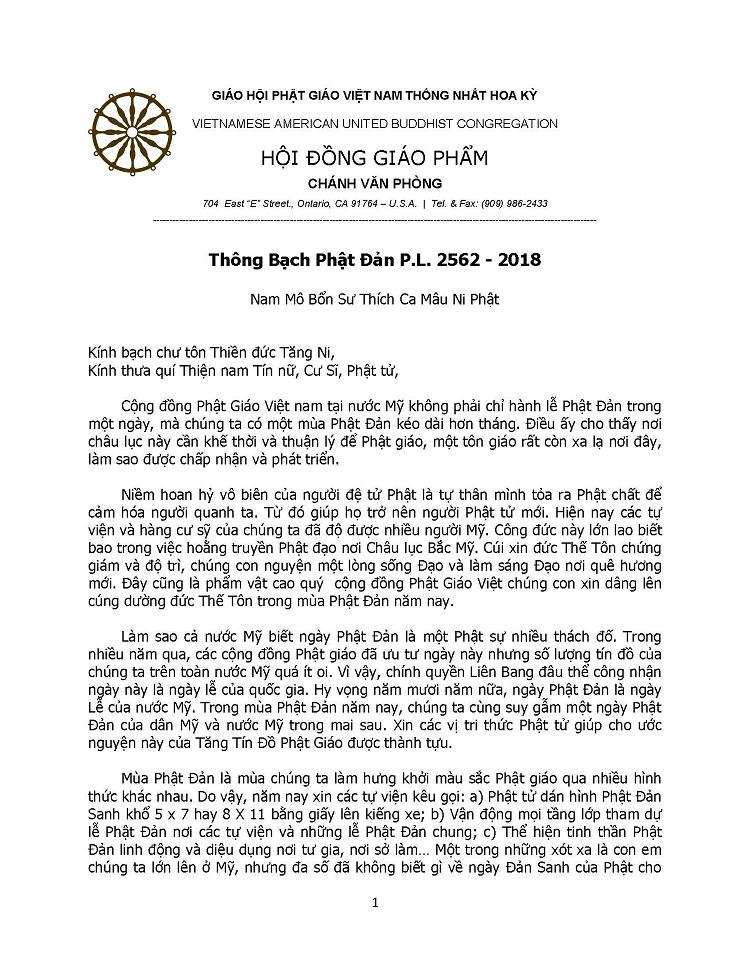 Thong Bach Phat Đan PL 2562 - 2018 (Hoi Dong Giao Pham)_Page_1