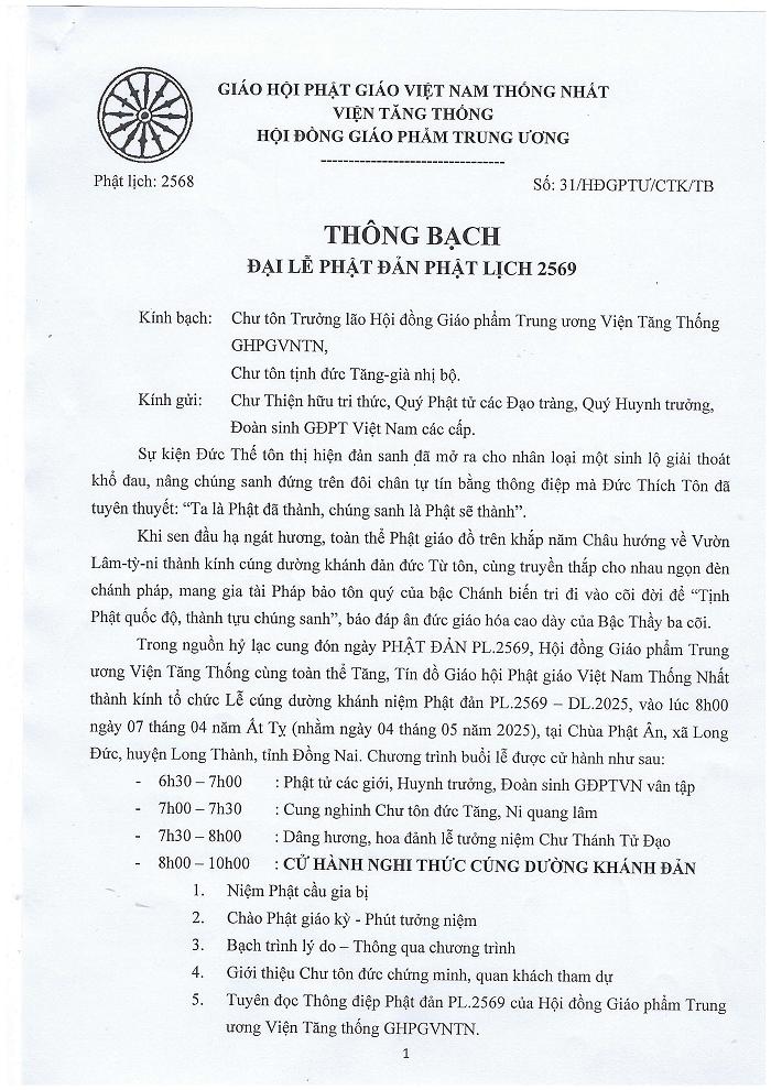 Thông bạch Phật Đản GHPGVNTN001